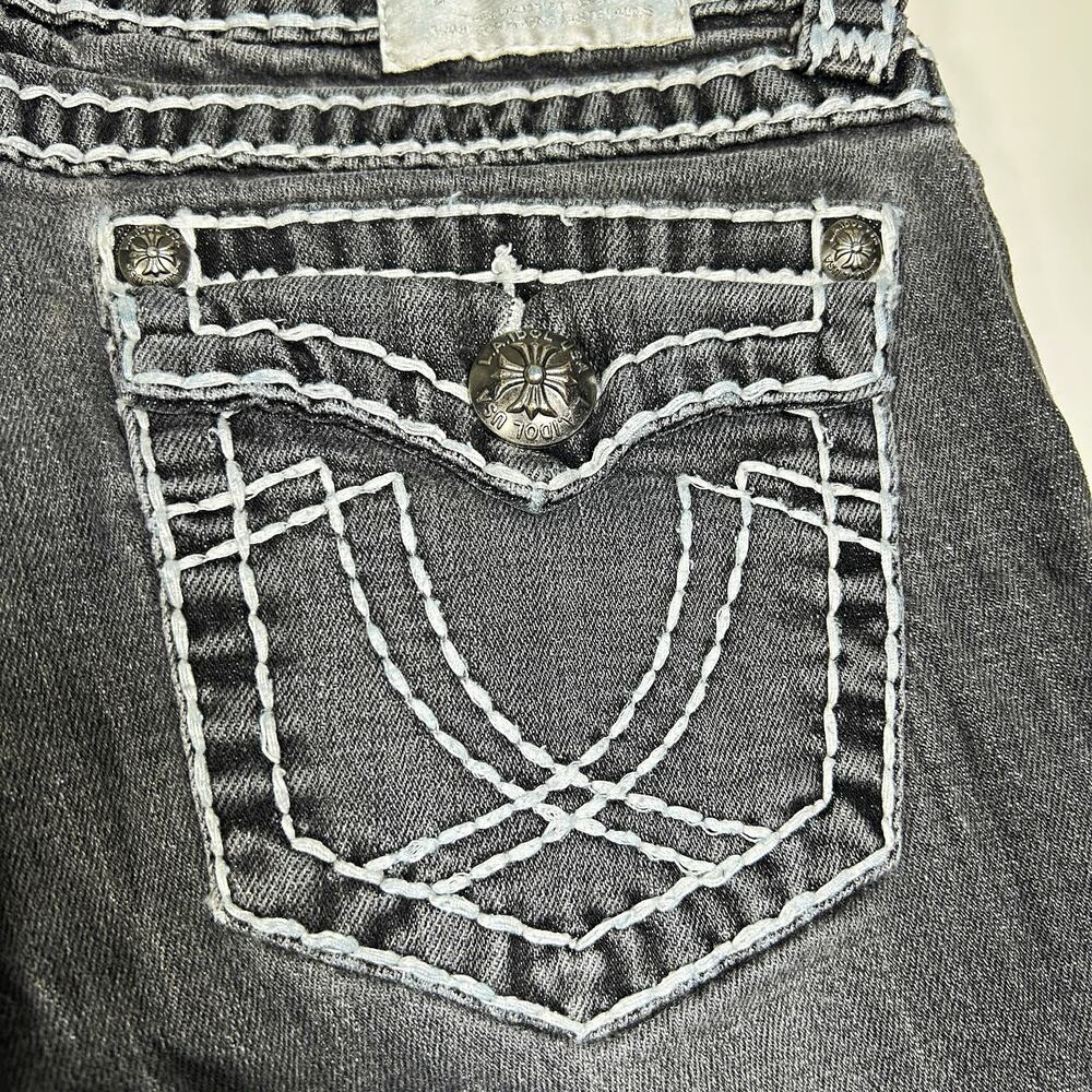 LA Idol Jeans Womens 26x31 Gray Low Rise Bootcut Thick Stitch Y2K Flap Pocket